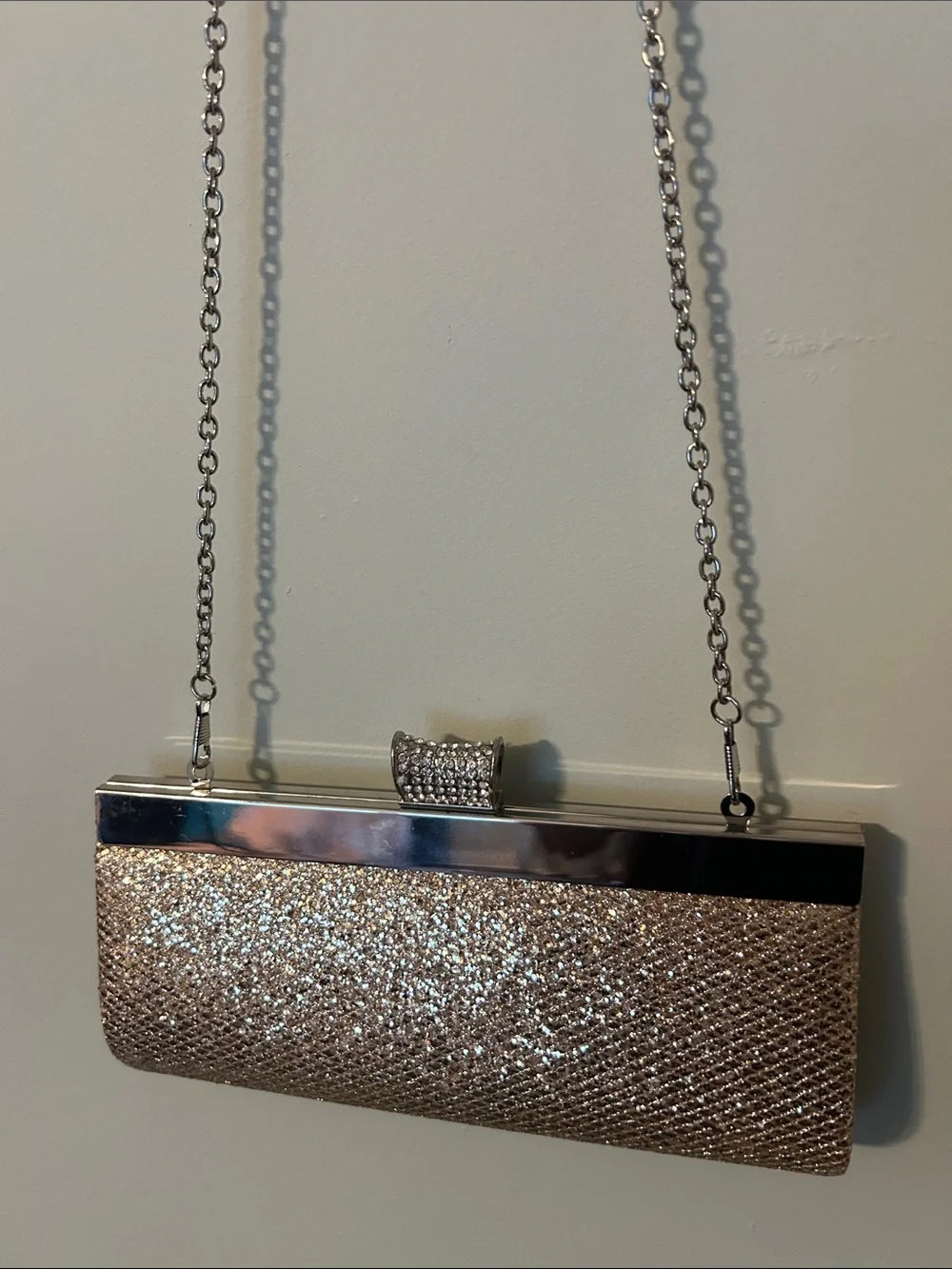 Lulu Townsend Sparkling Gold Mesh Clutch with Chain